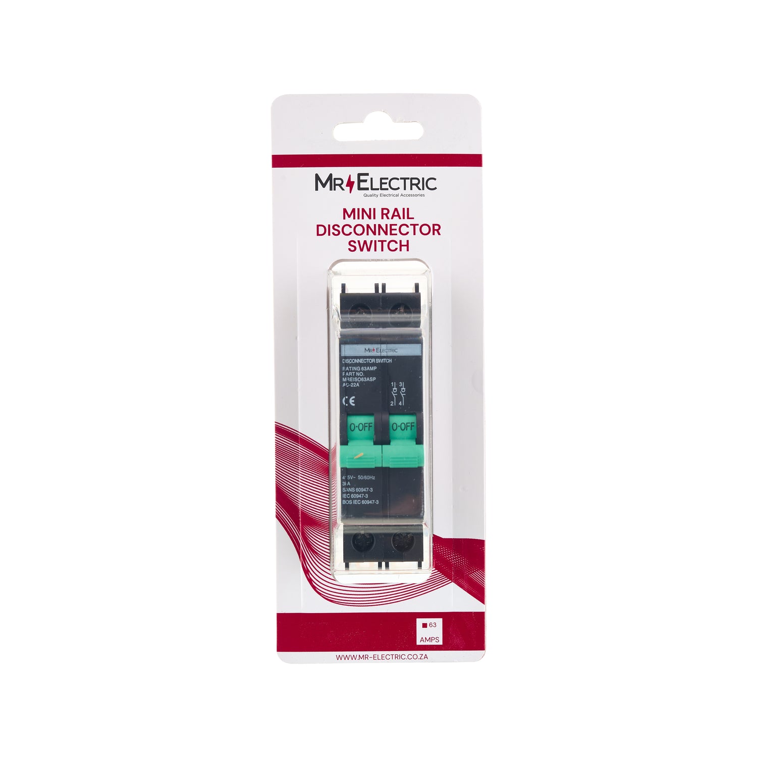 MR ELEC MINI RAIL 2P ISOLATOR 63A