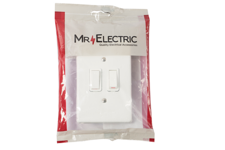 PRE-PACK MR ELECTRIC 2 LEVER 1 WAY SWITCH + PLASTIC COVER 4x2