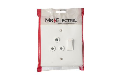 PRE-PACK MR ELECTRIC 16A SINGLE SWITCH SOCKET + PLASTIC COVER 4X4