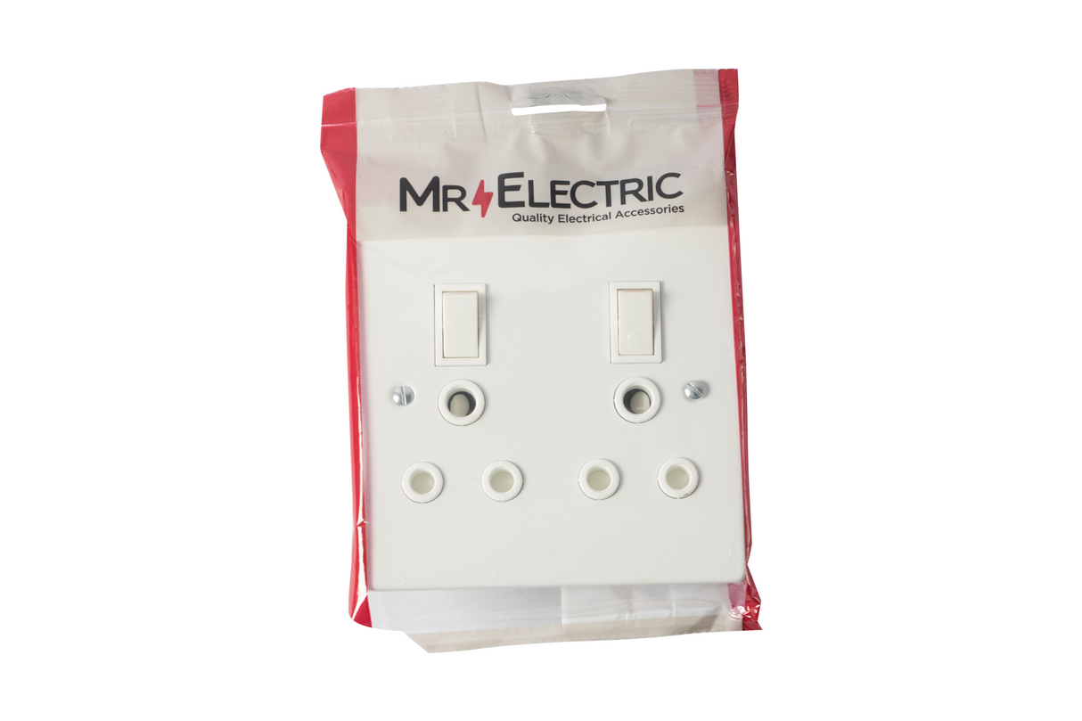 PRE-PACK MR ELECTRIC 16A DOUBLE SWITCH SOCKET + PLASTIC COVER 4X4