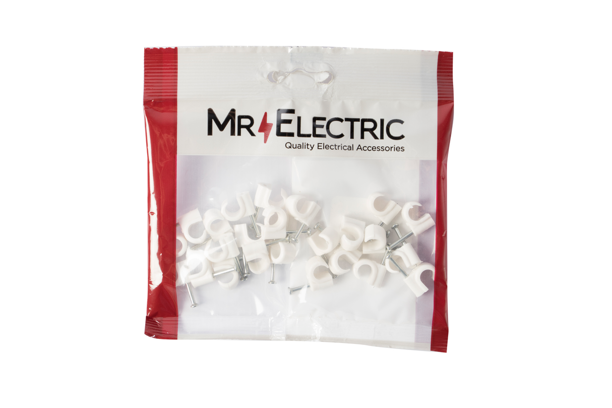PRE-PACK ROUND CABLE CLIPS 8MM WHITE (PP25)